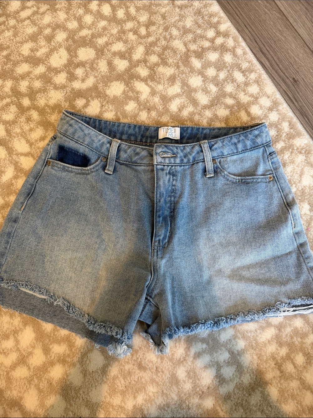 Time and Tru Light Blue Frayed Hem Denim Shorts